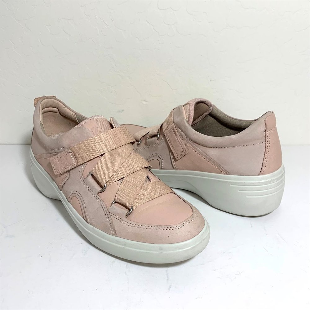 Ecco Soft 7 Wedge Strap Sneakers Nubuck Leather Rose Pink Size 39 US 8 - 8.5 - Picture 2 of 9